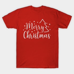 Merry christmas saying with snow and stars T-Shirt